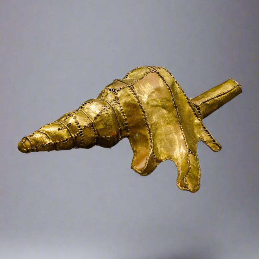 Luciano Bustamante Mexico Signed Brass Conch Nautical Sea Shell Sculpture 16.5"
