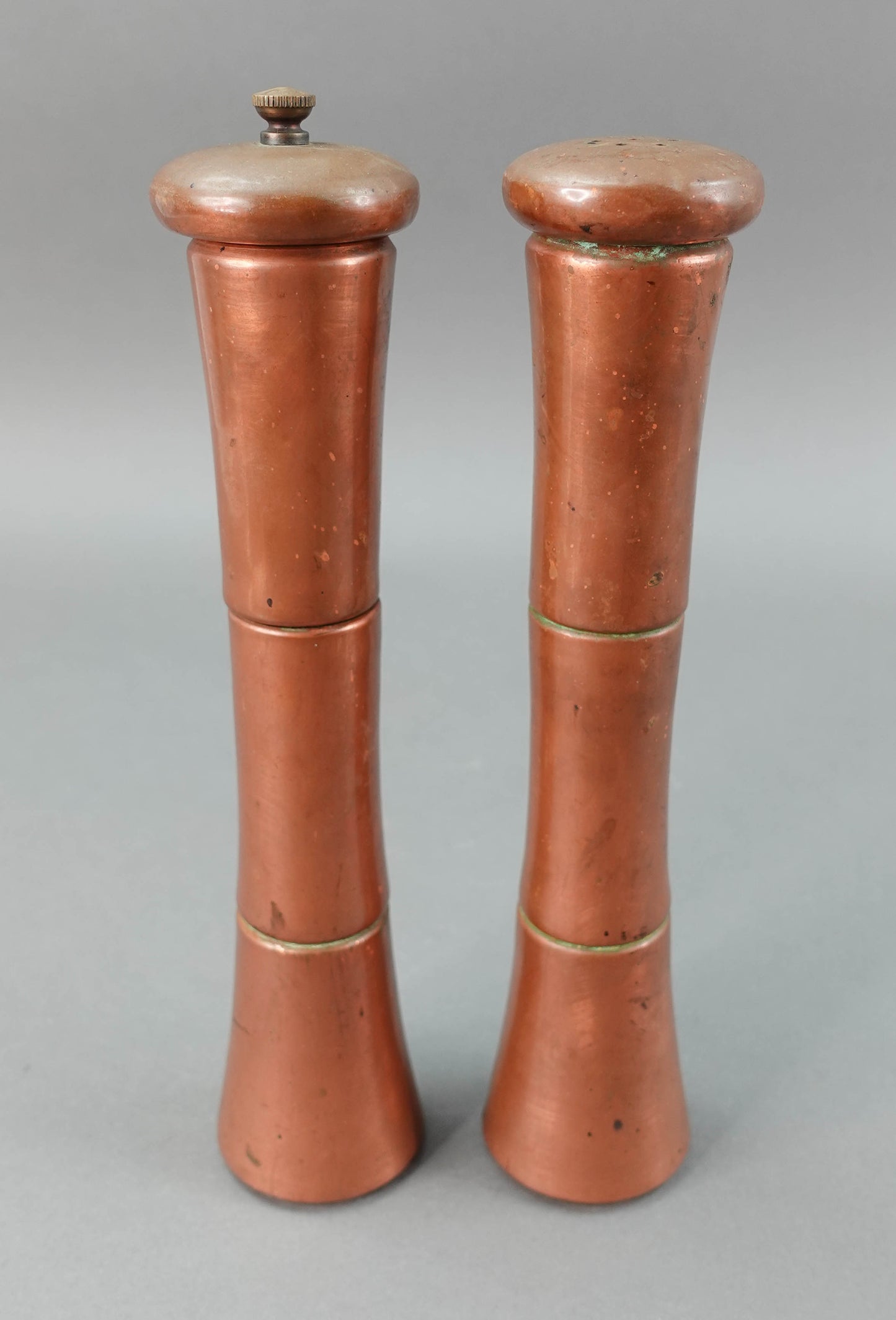 Antique Rare Italian Copper Salt Shaker And Pepper Mill Grinder 10" Tall