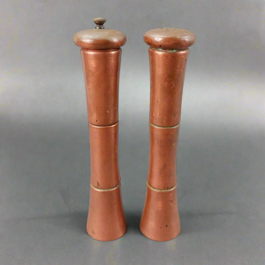 Antique Rare Italian Copper Salt Shaker And Pepper Mill Grinder 10" Tall