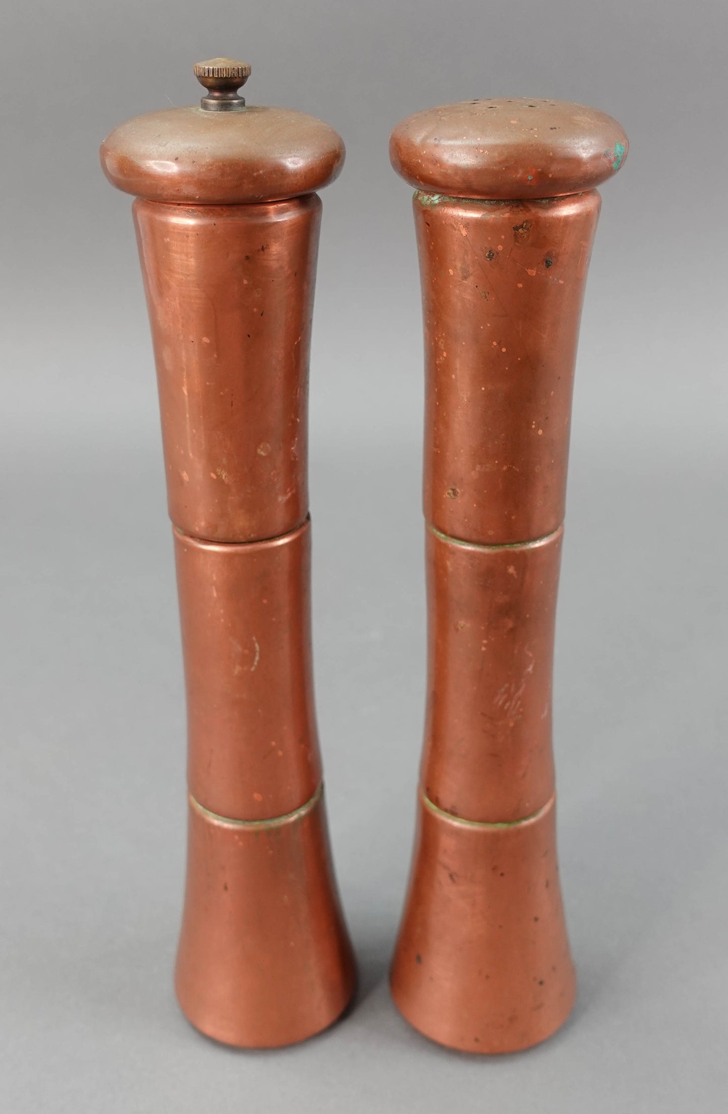 Antique Rare Italian Copper Salt Shaker And Pepper Mill Grinder 10" Tall