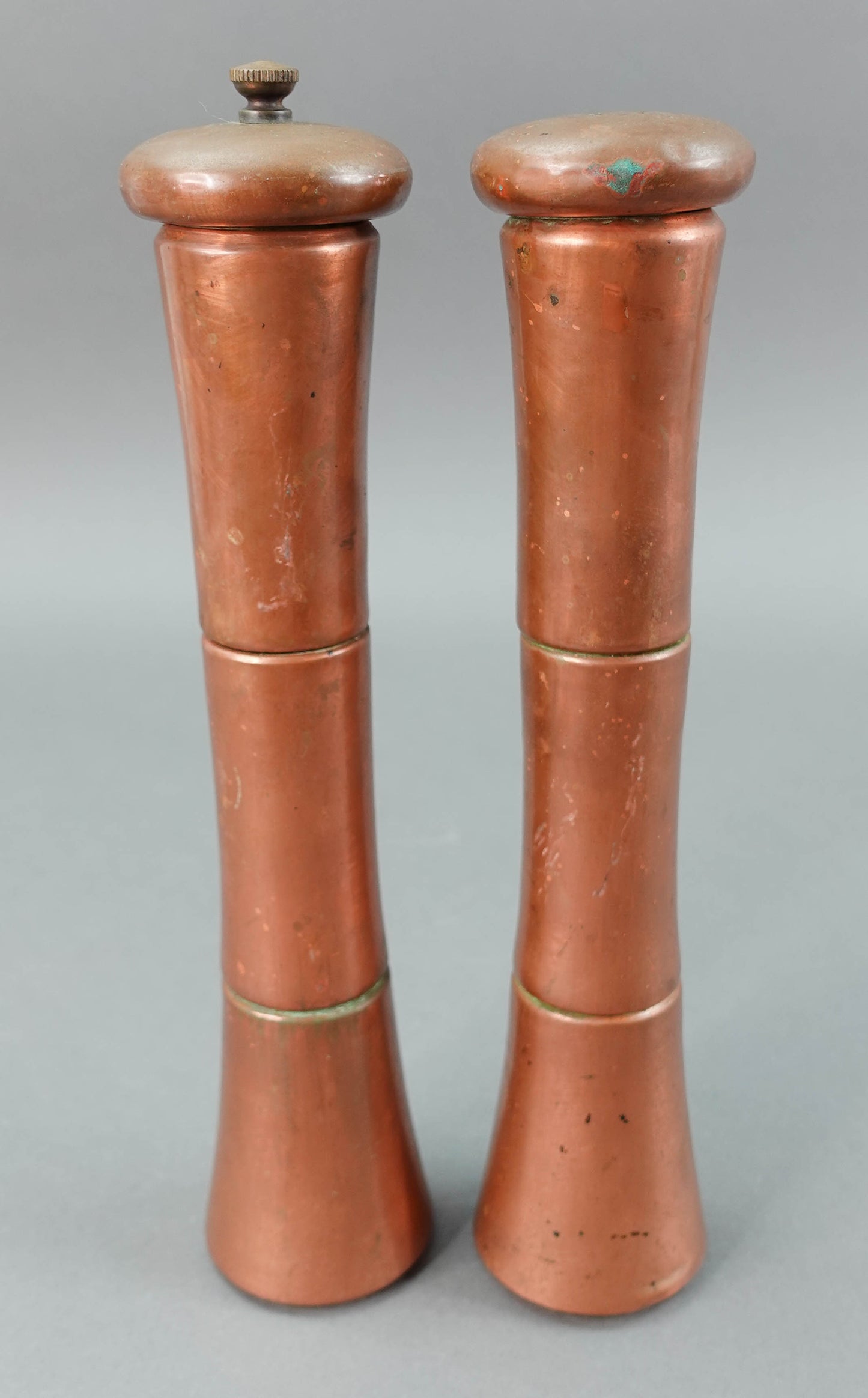 Antique Rare Italian Copper Salt Shaker And Pepper Mill Grinder 10" Tall