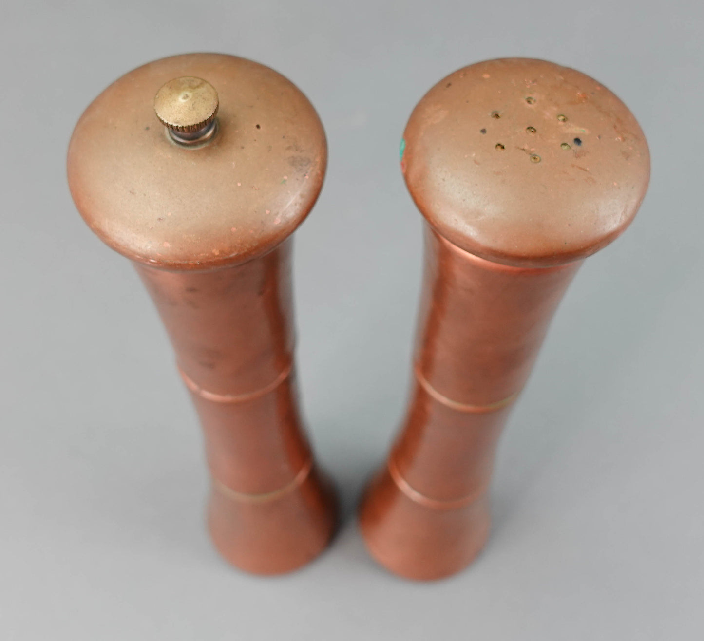 Antique Rare Italian Copper Salt Shaker And Pepper Mill Grinder 10" Tall