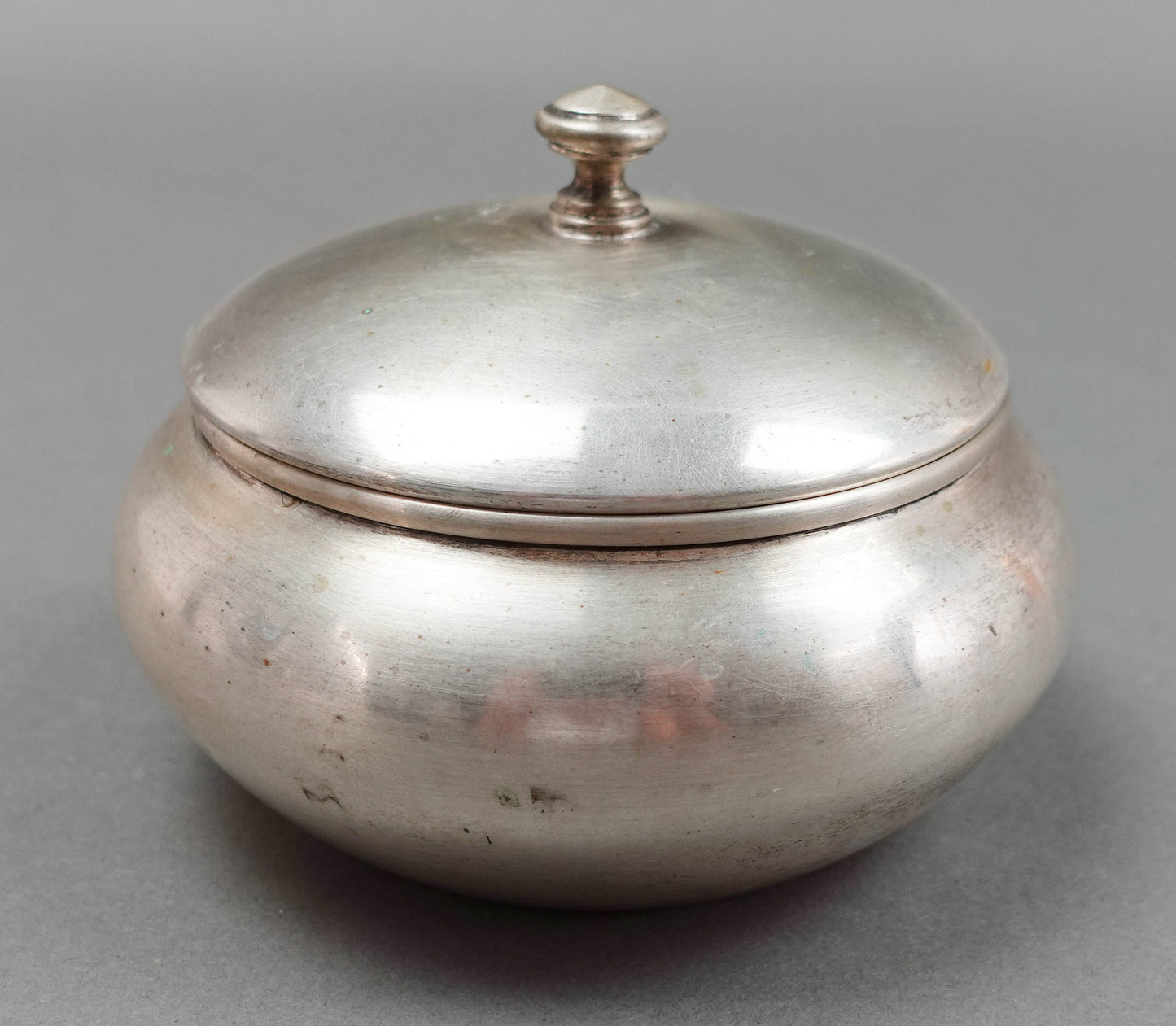 Vintage 800 Silver Hallmarked Round Finial Lidded Trinket Jewlery Box 225 Grams