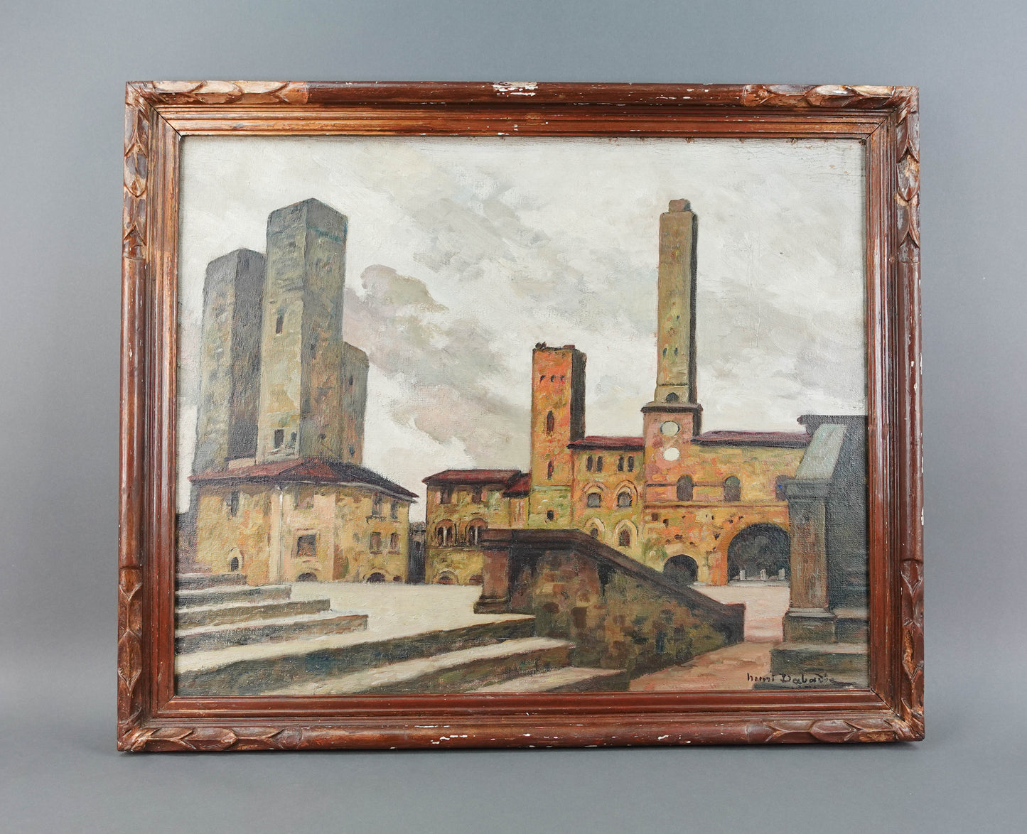 Henri Dabadie (1867-1949) French Impressionist San Gimignano Oil Canvas Painting