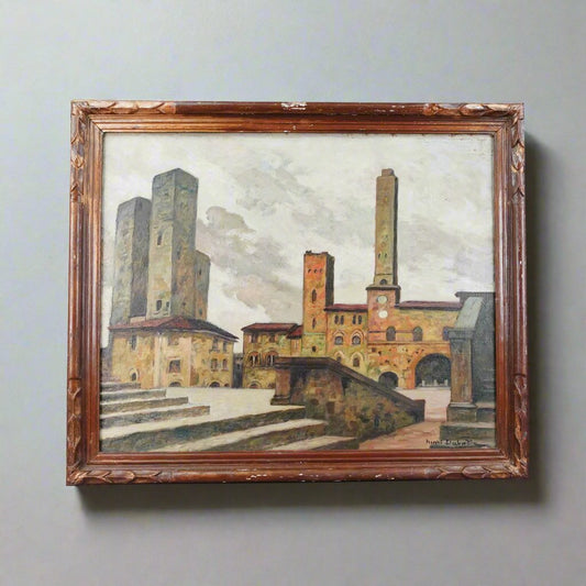 Henri Dabadie (1867-1949) French Impressionist San Gimignano Oil Canvas Painting