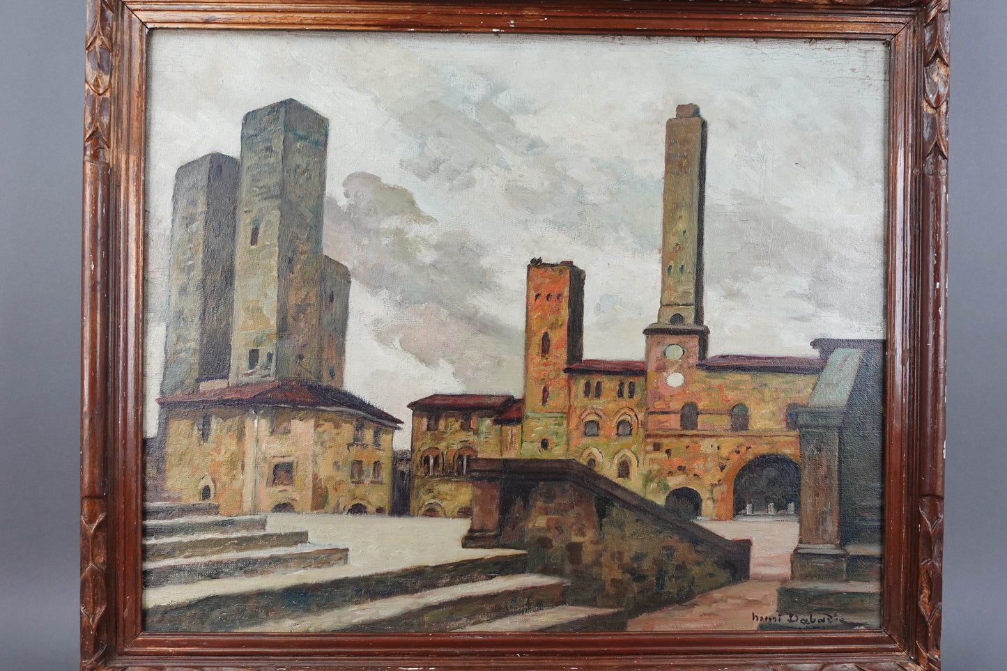 Henri Dabadie (1867-1949) French Impressionist San Gimignano Oil Canvas Painting