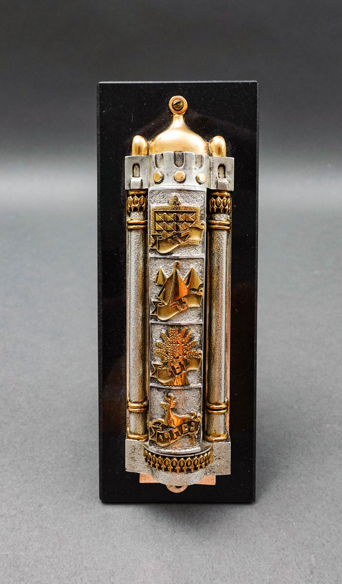 Frank Meisler Judiaca 12 Tribes Rotating Mezuzah Case Sculpture On Marble Stand