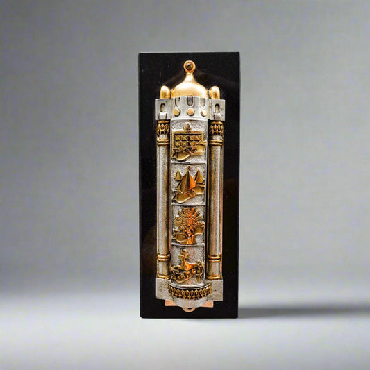 Frank Meisler Judiaca 12 Tribes Rotating Mezuzah Case Sculpture On Marble Stand