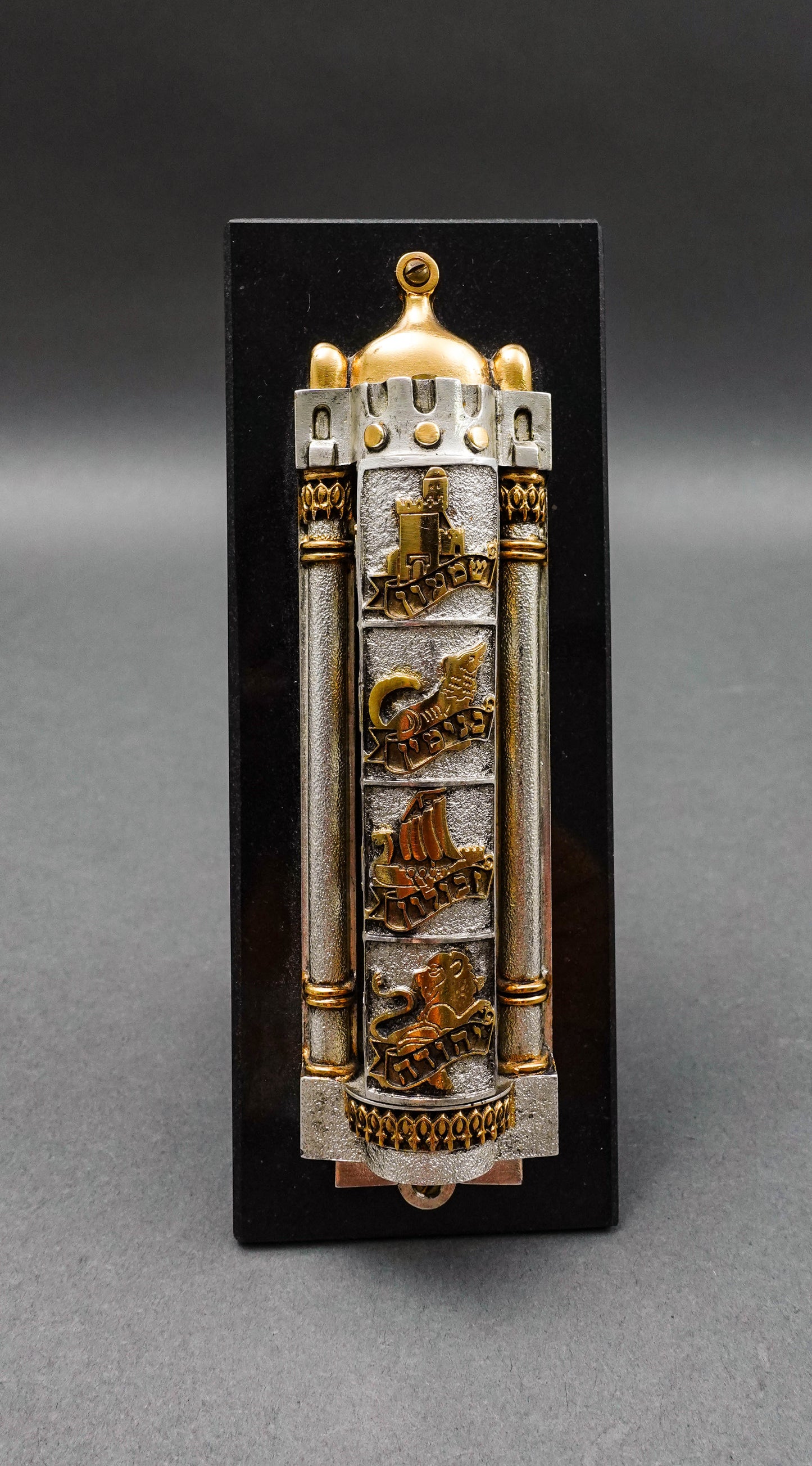 Frank Meisler Judiaca 12 Tribes Rotating Mezuzah Case Sculpture On Marble Stand