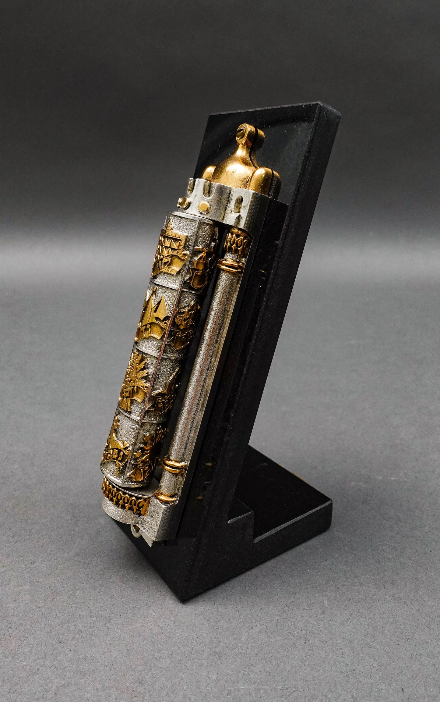 Frank Meisler Judiaca 12 Tribes Rotating Mezuzah Case Sculpture On Marble Stand