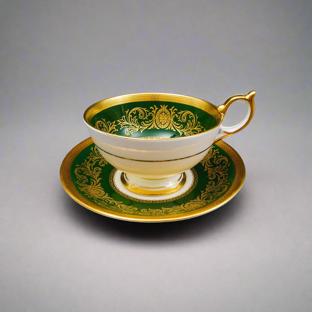 Aynsley England Imperial 193 Laurel Green Gold Cup & Saucer Set
