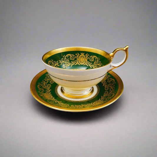 Aynsley England Imperial 193 Laurel Green Gold Cup & Saucer Set