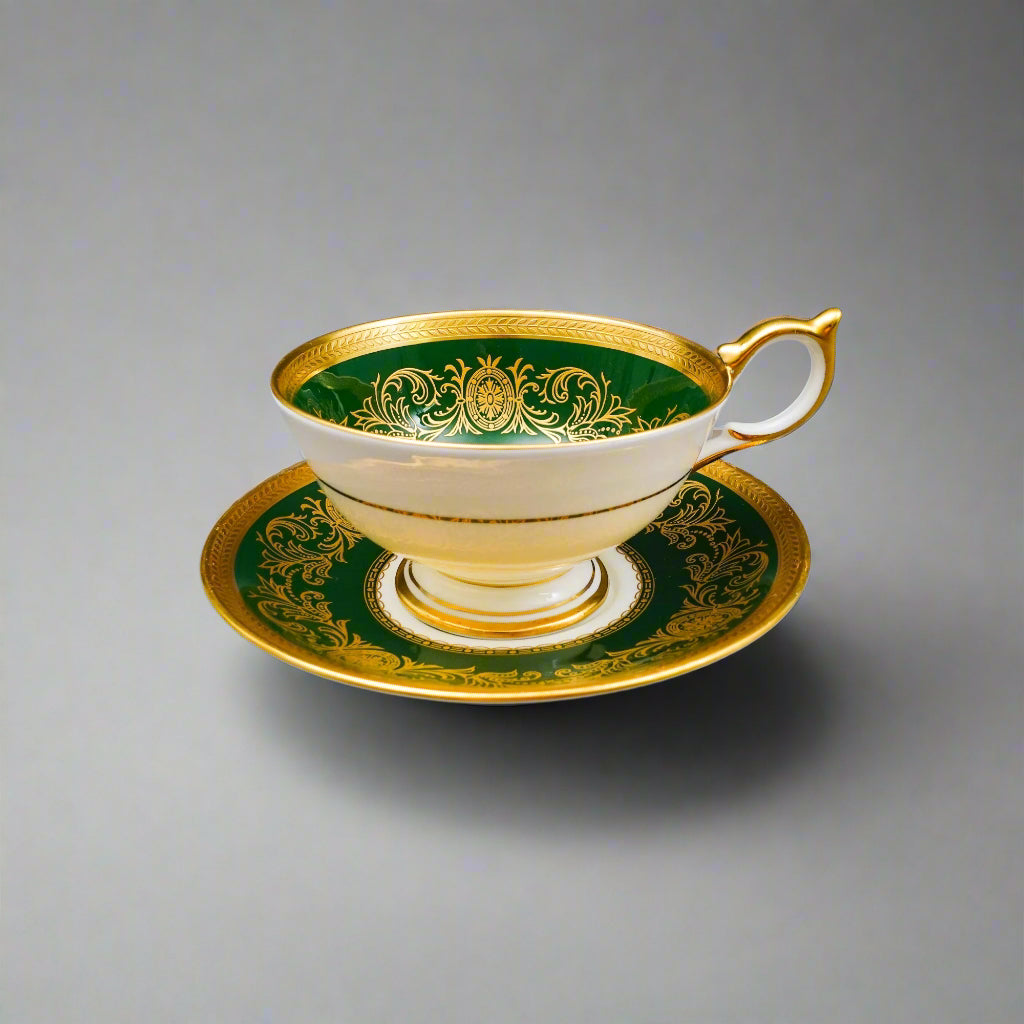 Aynsley England Imperial 193 Laurel Green Gold Cup & Saucer Set