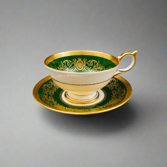 Aynsley England Imperial 193 Laurel Green Gold Cup & Saucer Set