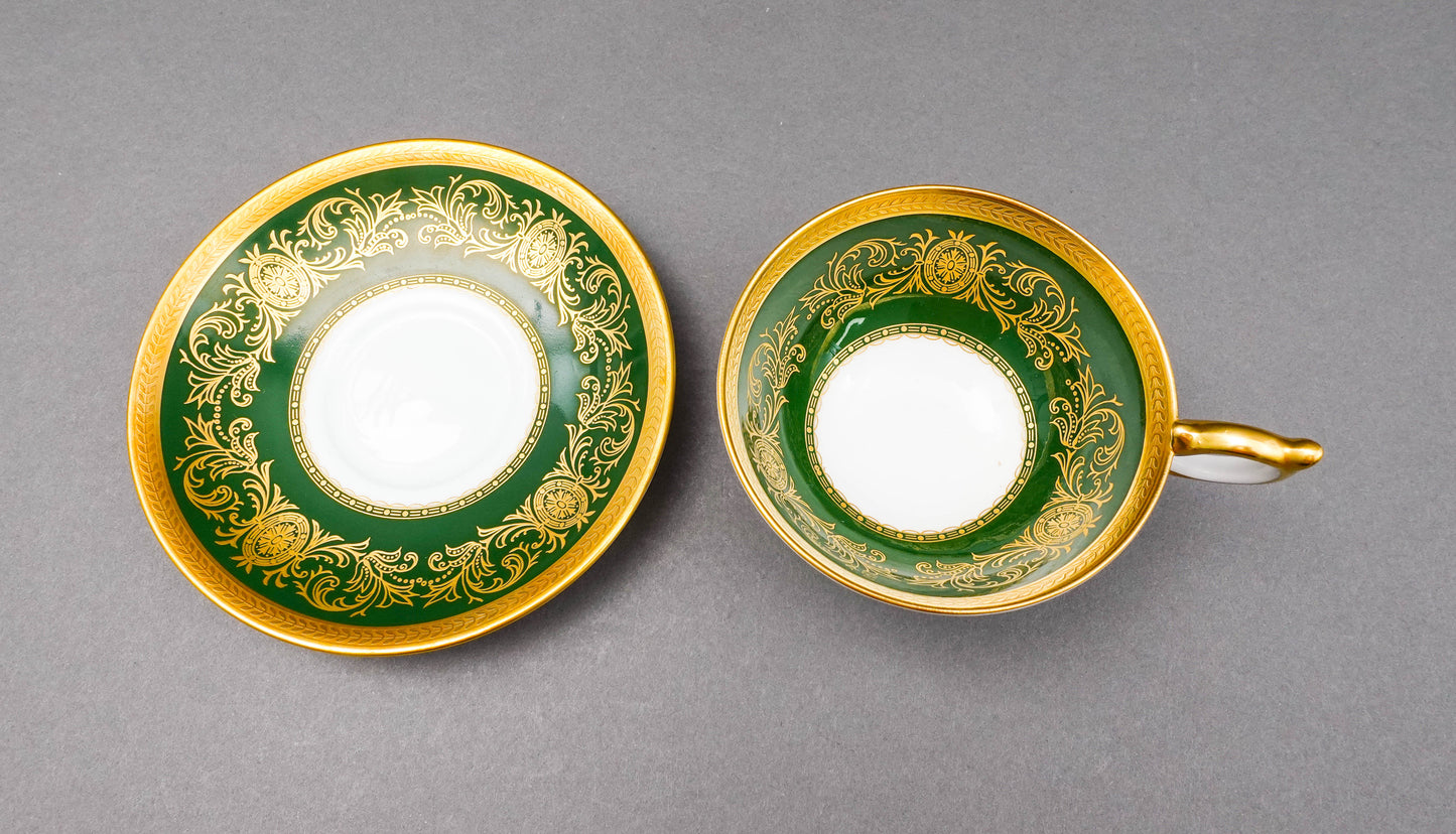 Aynsley England Imperial 193 Laurel Green Gold Cup & Saucer Set
