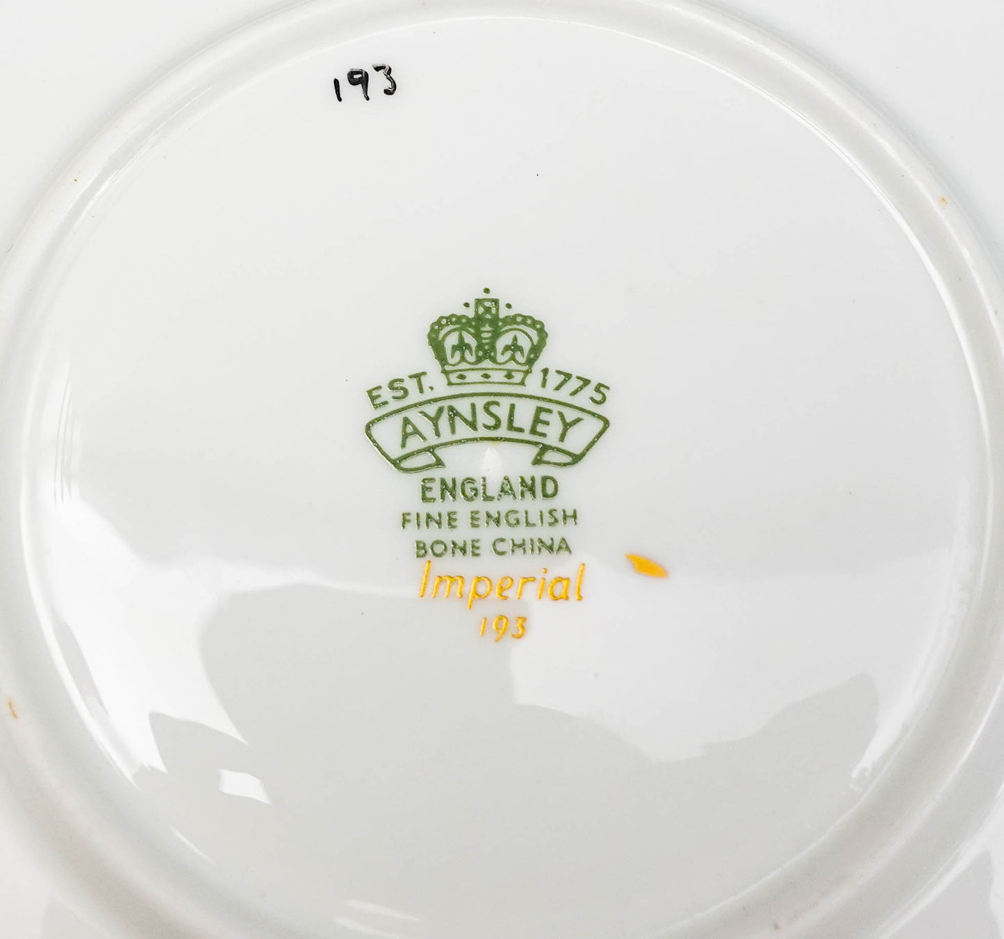 Aynsley England Imperial 193 Laurel Green Gold Cup & Saucer Set