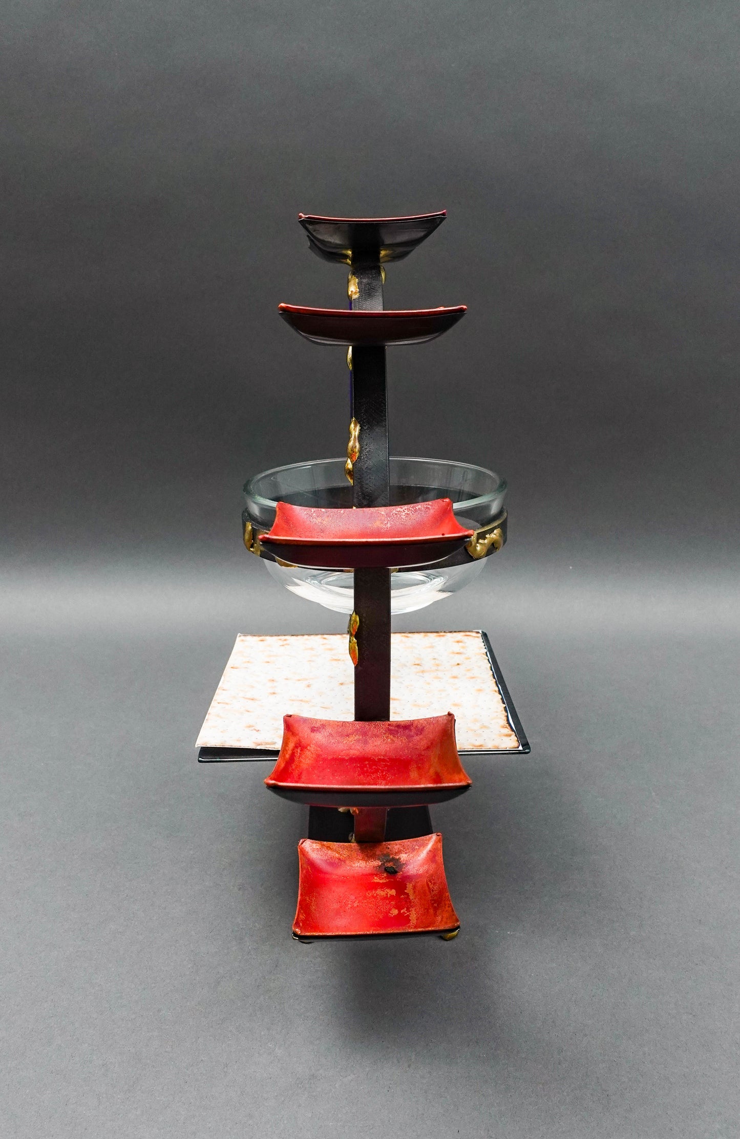 Gary Rosenthal Mixed Metal Fused Glass Judaica Hanukkah Seder Plate Sculpture