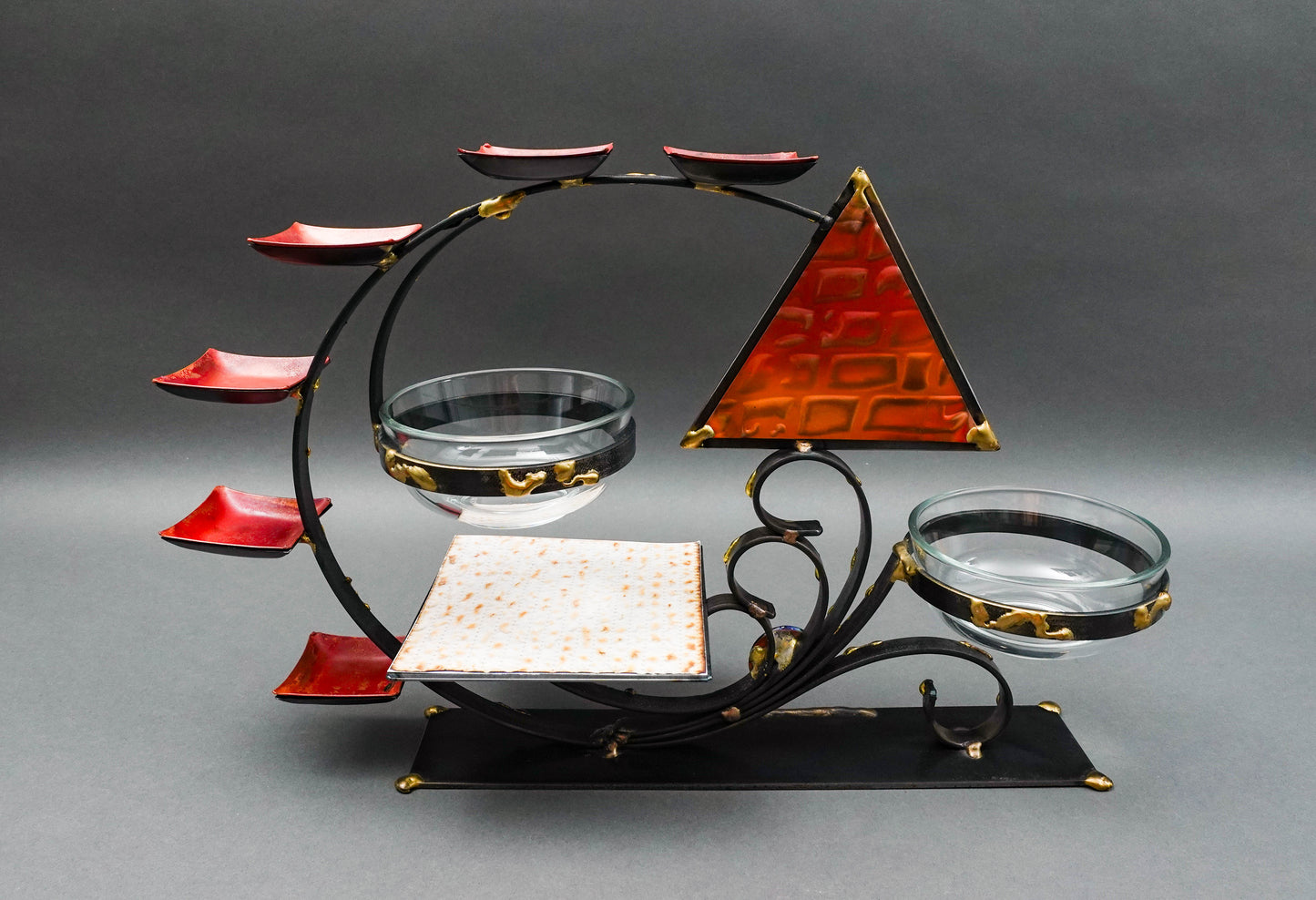 Gary Rosenthal Mixed Metal Fused Glass Judaica Hanukkah Seder Plate Sculpture