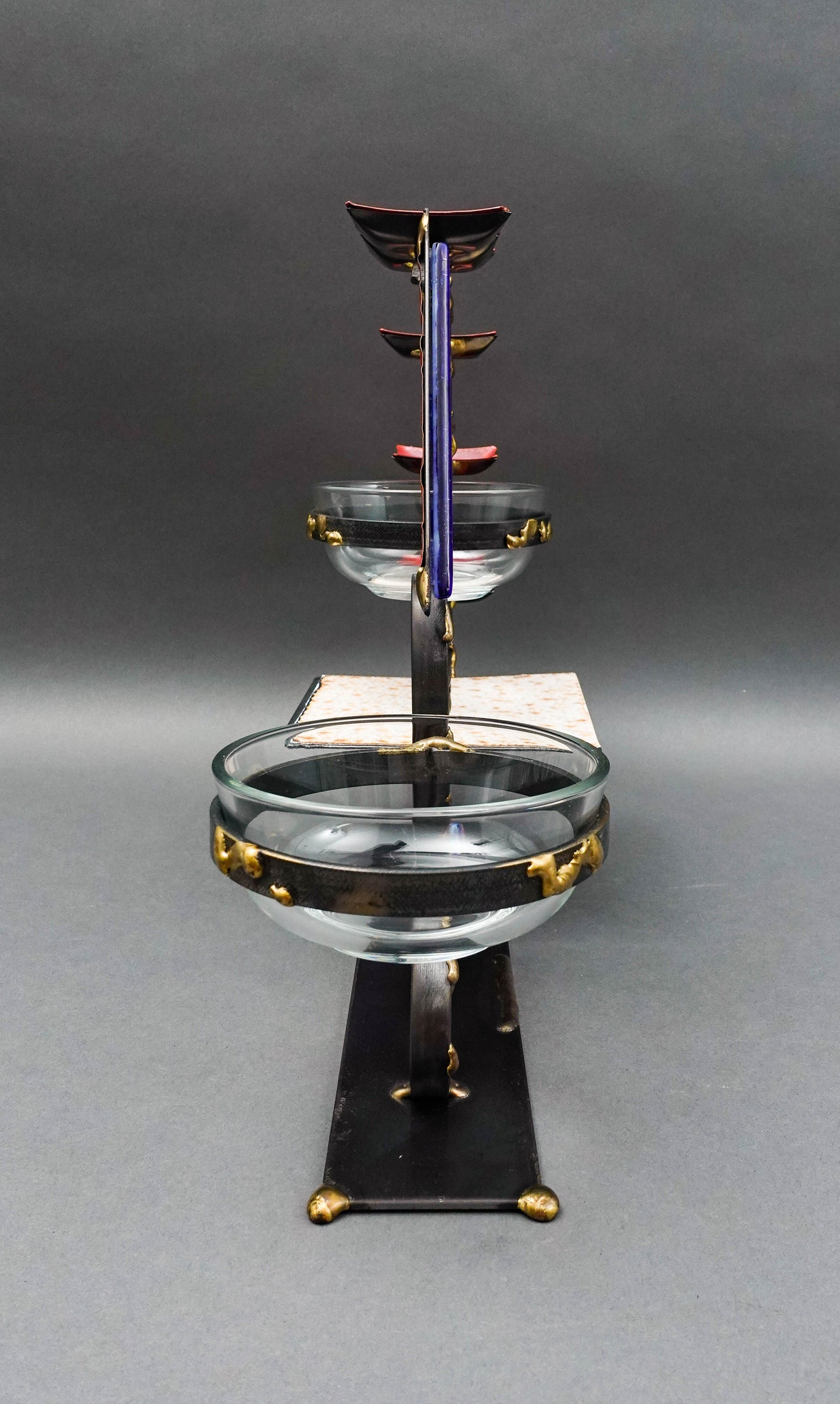 Gary Rosenthal Mixed Metal Fused Glass Judaica Hanukkah Seder Plate Sculpture
