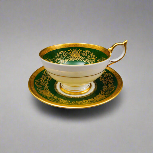 Aynsley England Imperial 193 Laurel Green Gold Cup & Saucer Set