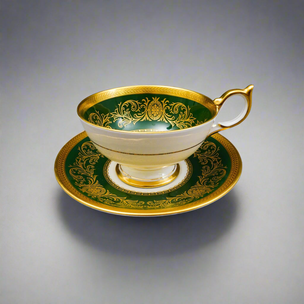 Aynsley England Imperial 193 Laurel Green Gold Cup & Saucer Set