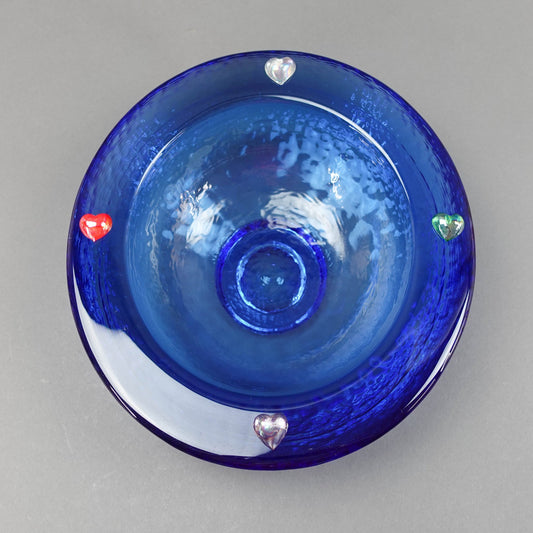 Fire and Light California Cobalt Blue Recycled Art Glass Wide Lipped Bowl Hearts