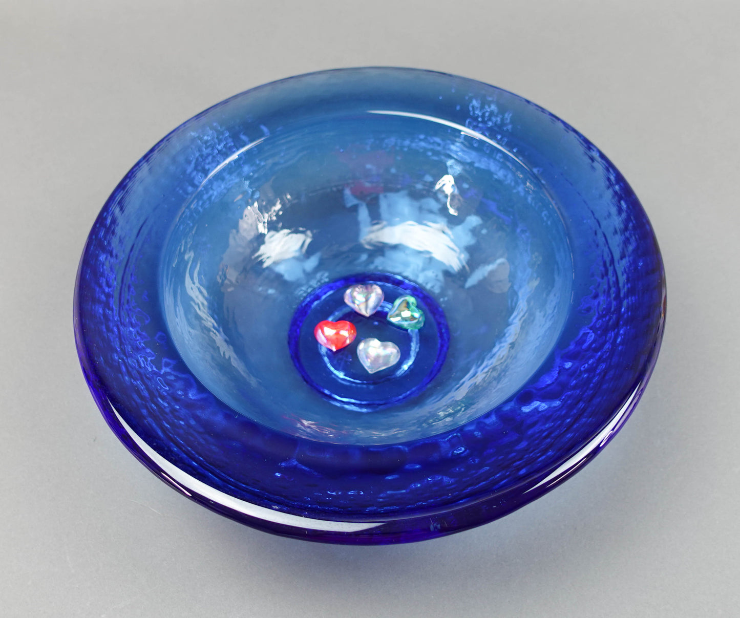 Fire and Light California Cobalt Blue Recycled Art Glass Wide Lipped Bowl Hearts