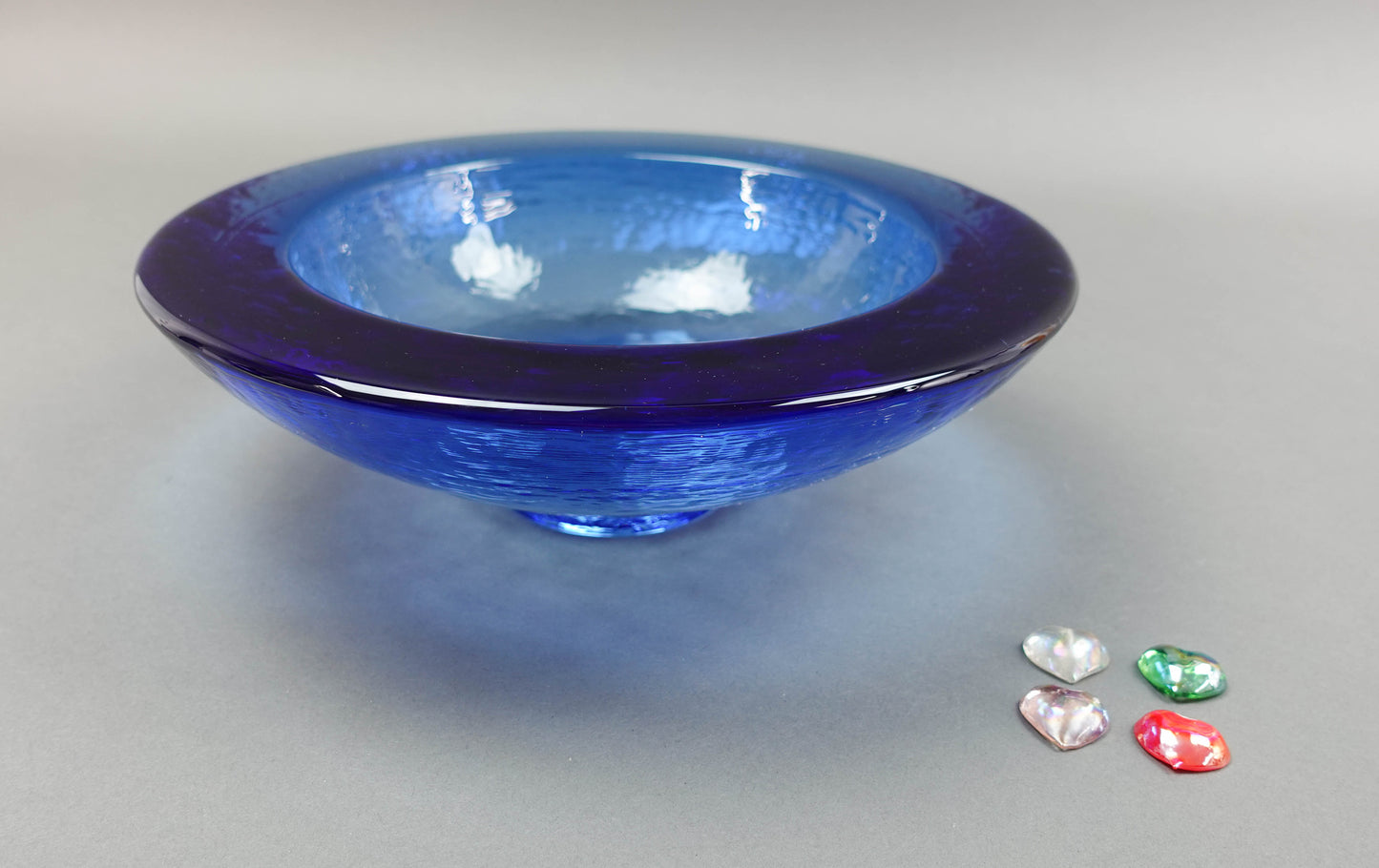 Fire and Light California Cobalt Blue Recycled Art Glass Wide Lipped Bowl Hearts