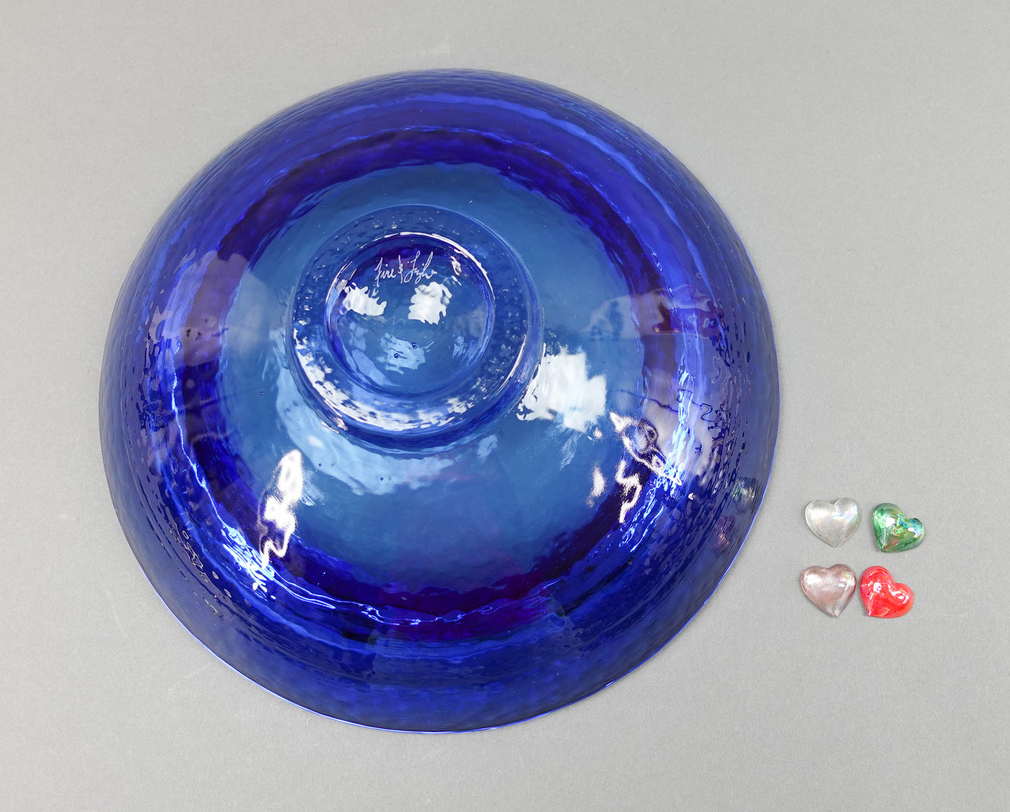 Fire and Light California Cobalt Blue Recycled Art Glass Wide Lipped Bowl Hearts