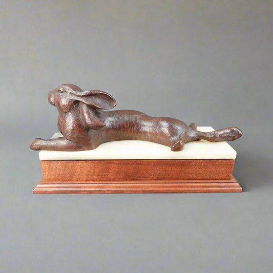 Tim Cherry (American B. 1965) Signed Rabbit Hare Bronze Sculpture L Edition 3/25