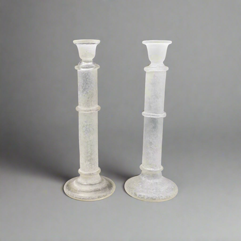 Italian Murano Vintage Scavo Glass Pair Of Candlesticks Candle Holders