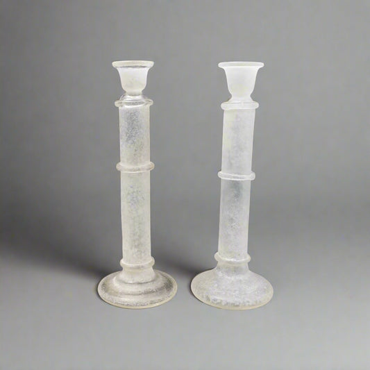 Italian Murano Vintage Scavo Glass Pair Of Candlesticks Candle Holders