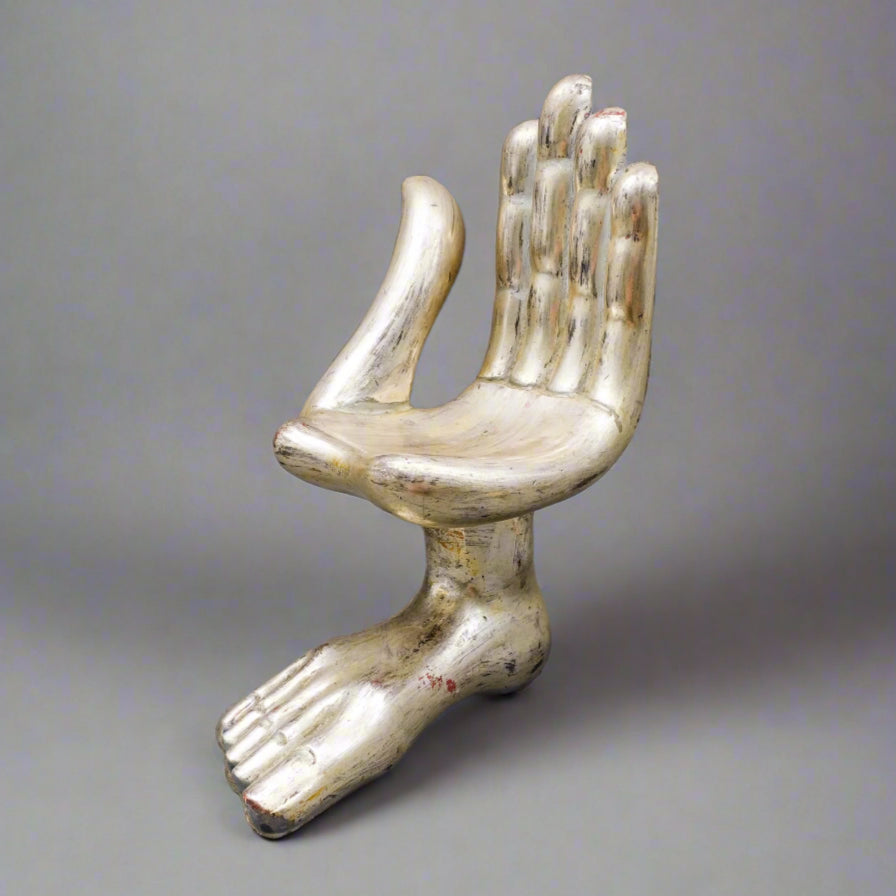 Pedro Friedeberg Signed Mexican Silver Wood Hand Foot Chair Sculpture 12"