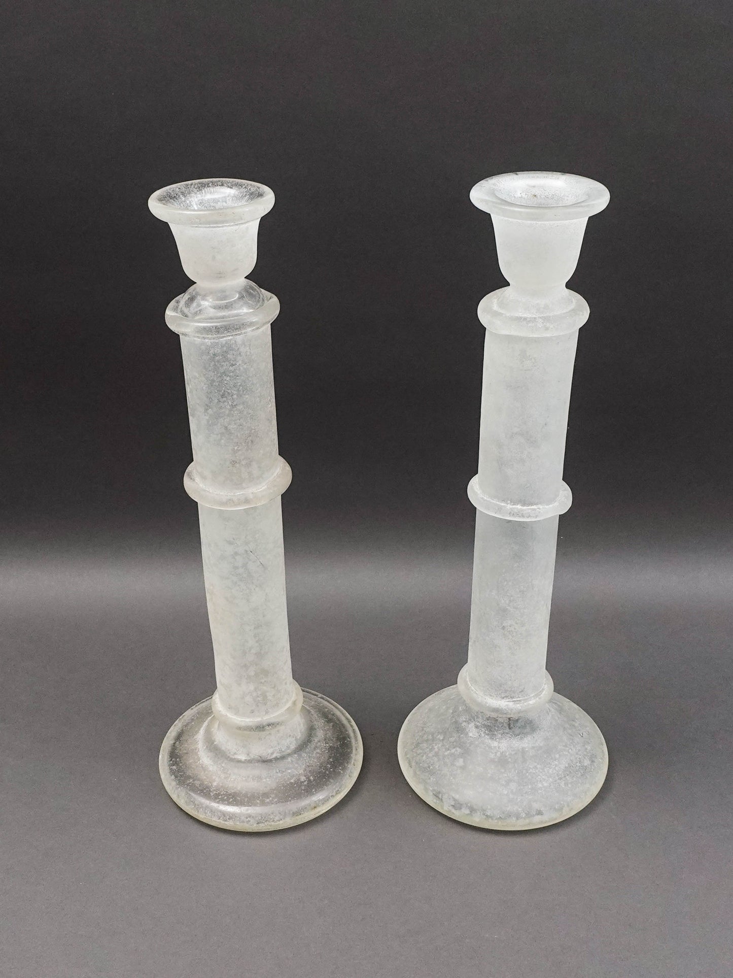 Italian Murano Vintage Scavo Glass Pair Of Candlesticks Candle Holders