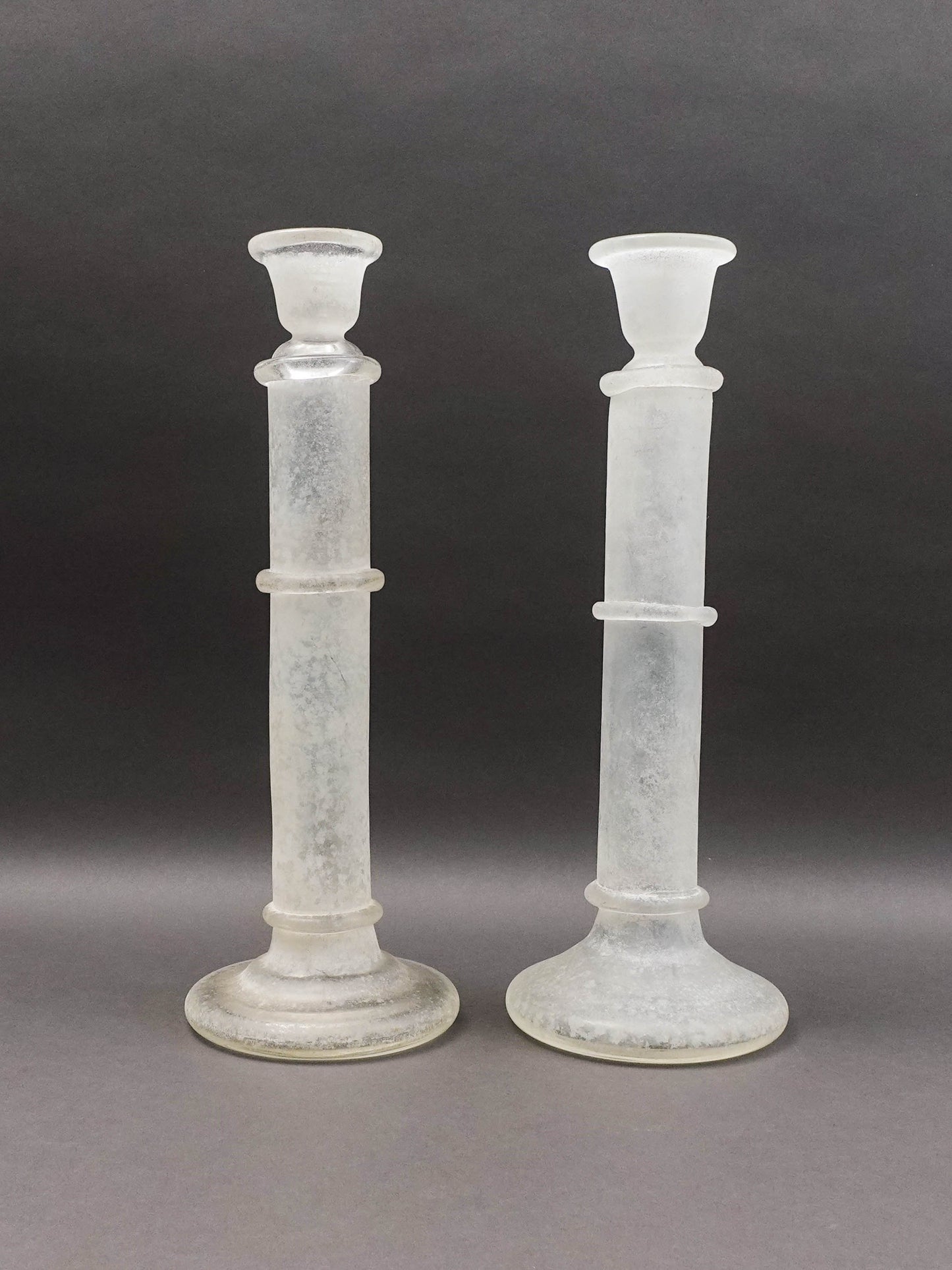 Italian Murano Vintage Scavo Glass Pair Of Candlesticks Candle Holders