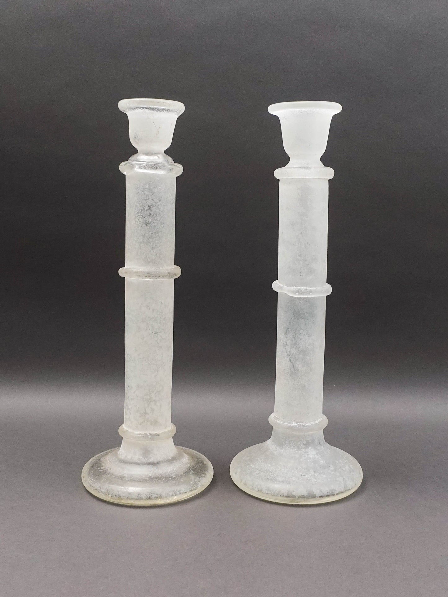 Italian Murano Vintage Scavo Glass Pair Of Candlesticks Candle Holders