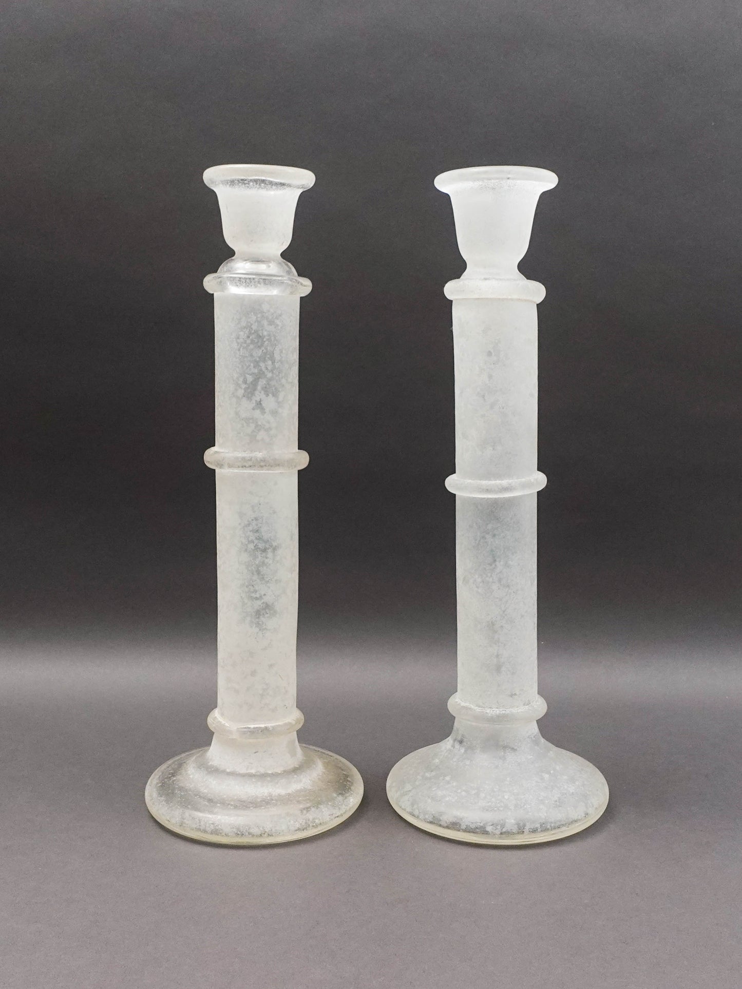 Italian Murano Vintage Scavo Glass Pair Of Candlesticks Candle Holders