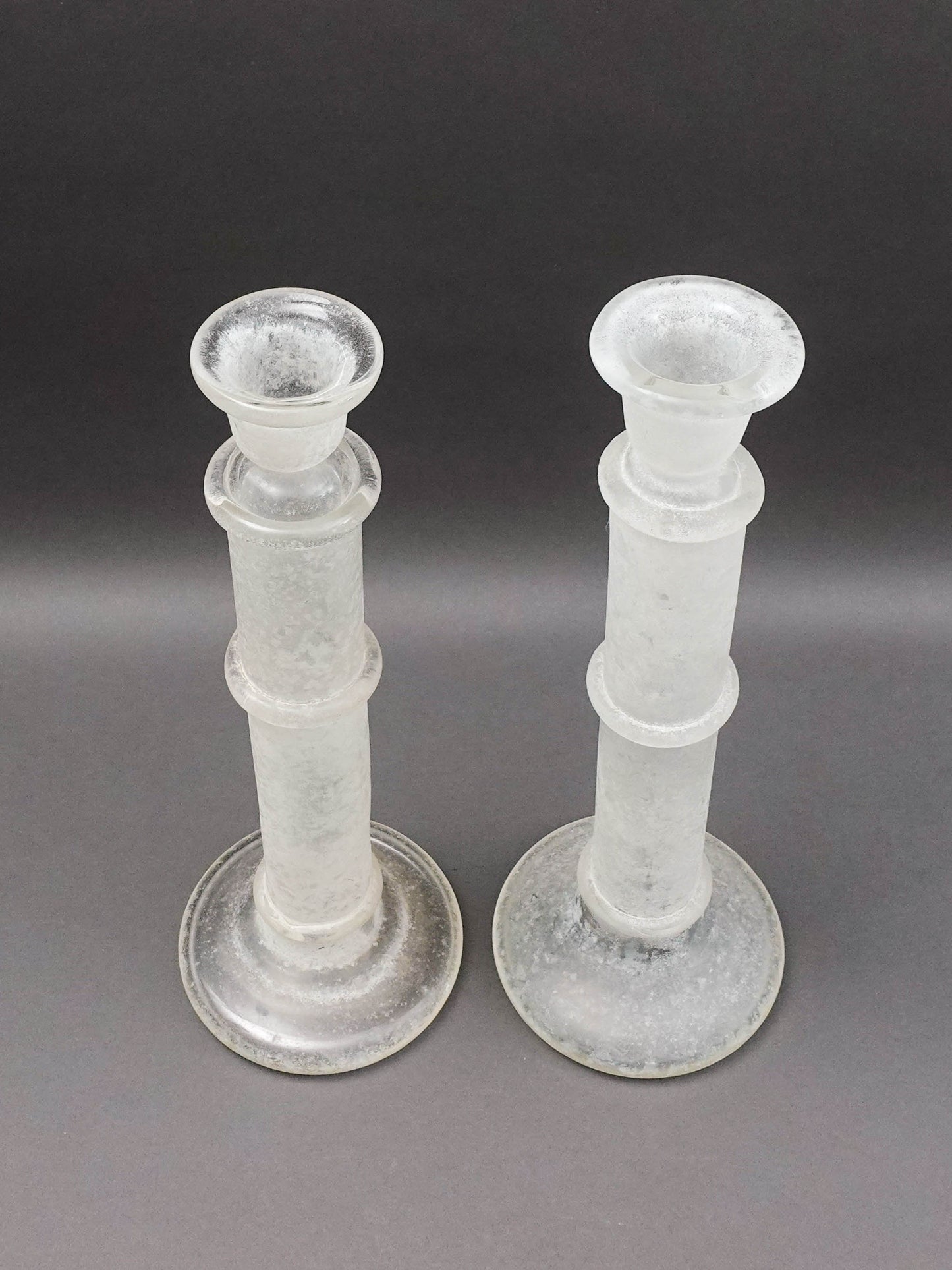 Italian Murano Vintage Scavo Glass Pair Of Candlesticks Candle Holders