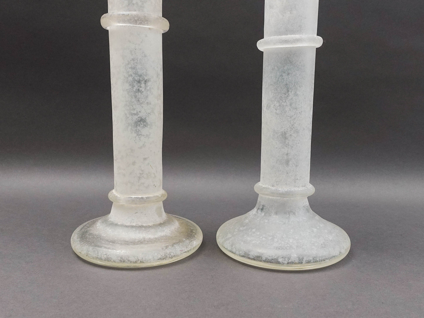 Italian Murano Vintage Scavo Glass Pair Of Candlesticks Candle Holders