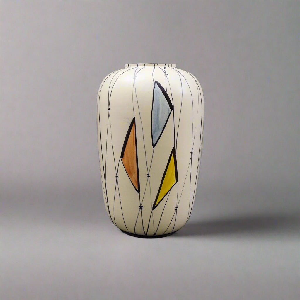 Bodo Mans For Bay Keramik W. Germany MCM Large Geometric Art Pottery Vase 16"