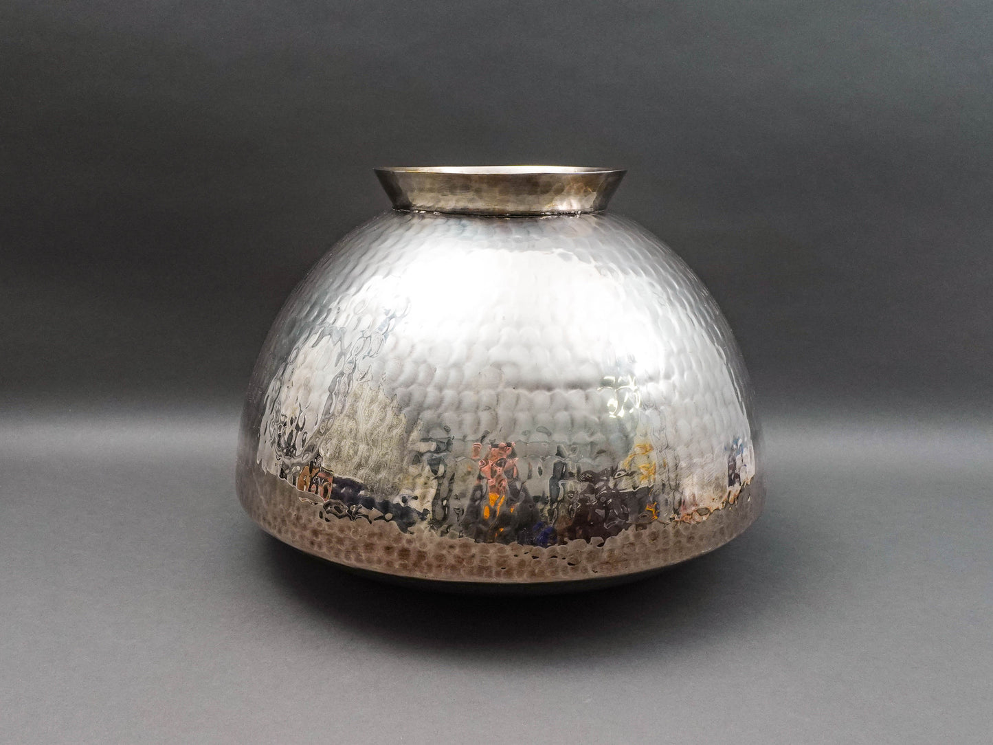 Gervasoni Blu Italy Hammered Silver Plate Metal Container Planter Vase 18"