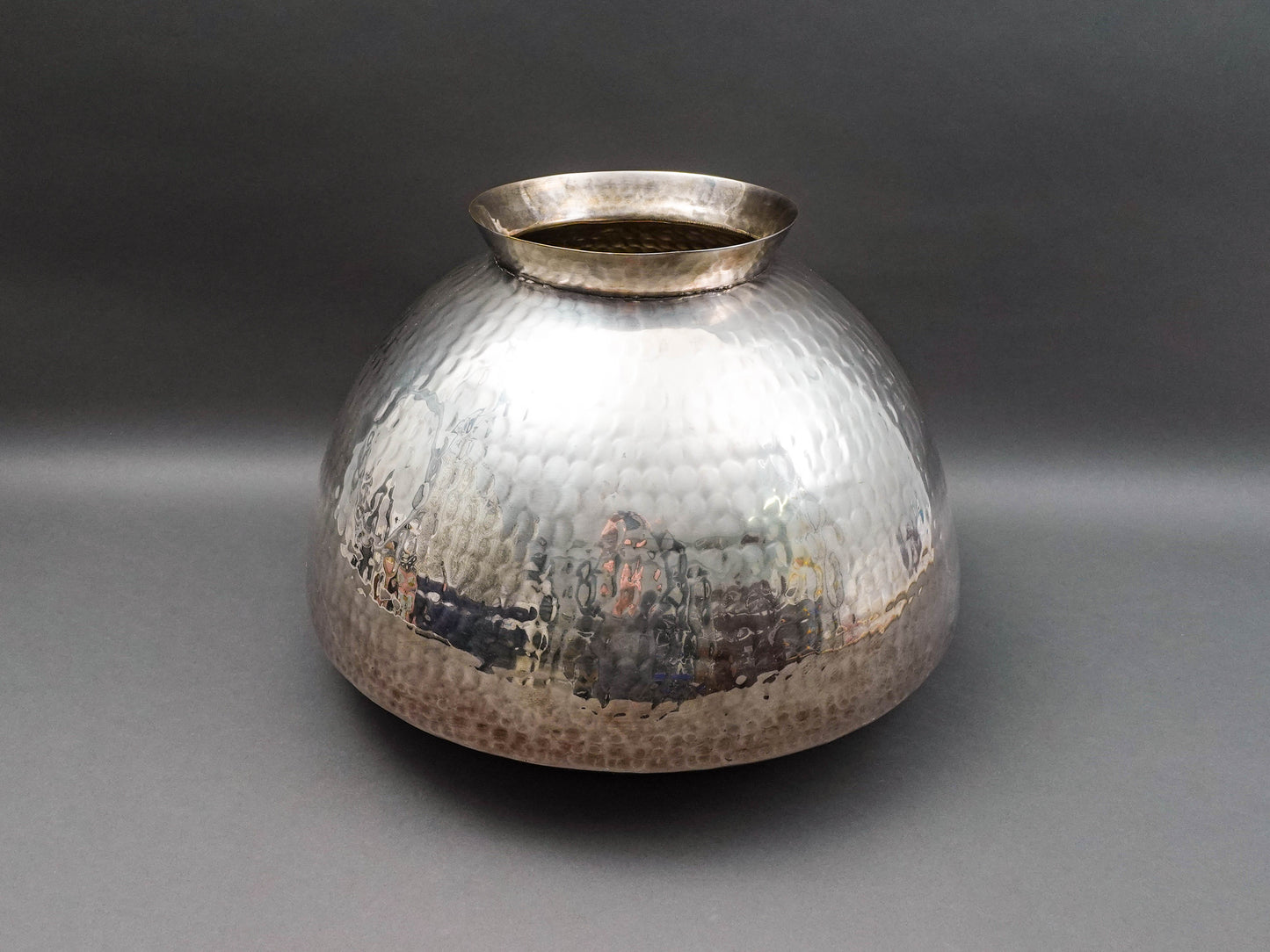 Gervasoni Blu Italy Hammered Silver Plate Metal Container Planter Vase 18"