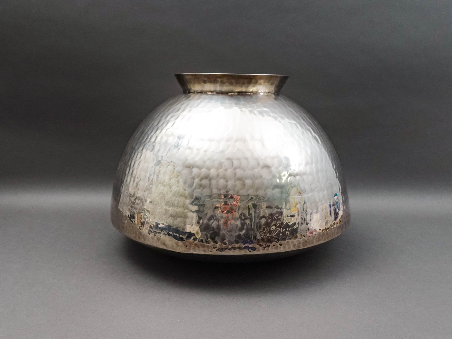 Gervasoni Blu Italy Hammered Silver Plate Metal Container Planter Vase 18"