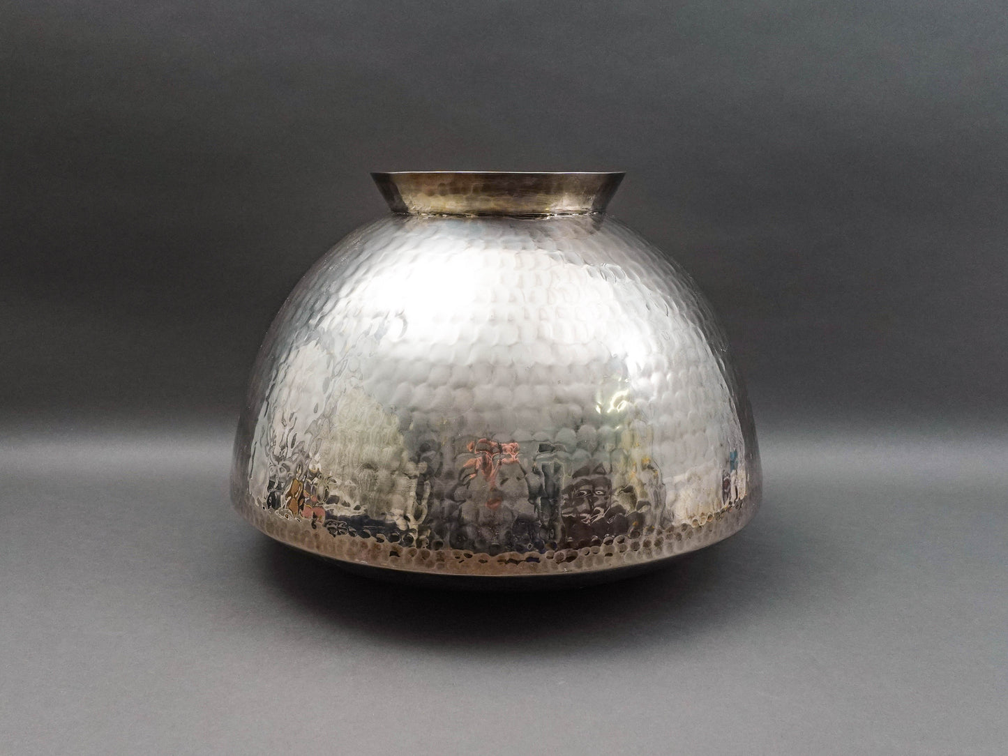 Gervasoni Blu Italy Hammered Silver Plate Metal Container Planter Vase 18"