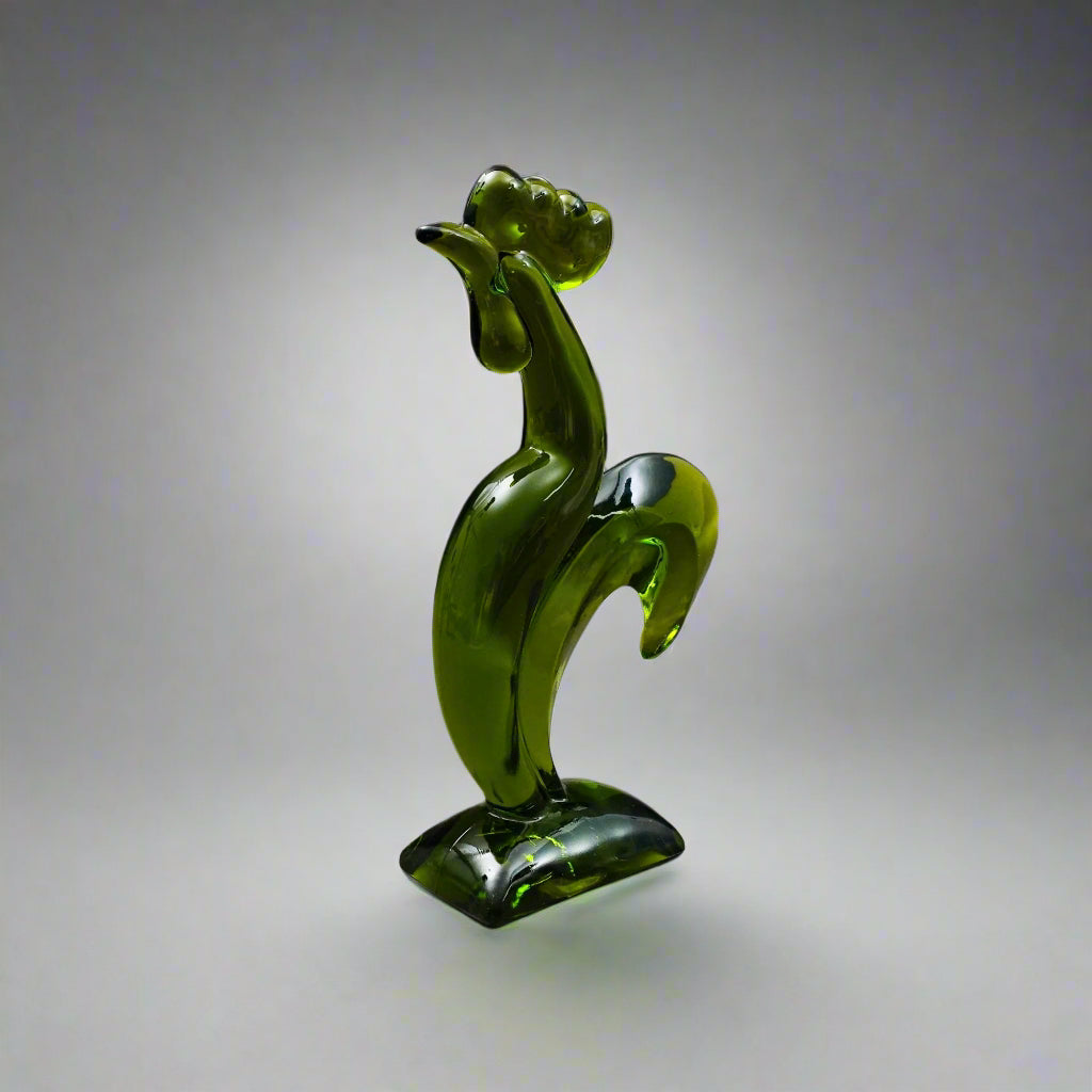 Viking Glass Epic Line Avocado Green Kellogg Rooster Sculpture 9 1/2"