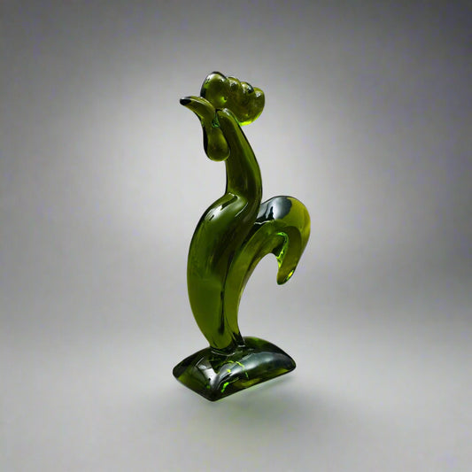 Viking Glass Epic Line Avocado Green Kellogg Rooster Sculpture 9 1/2"