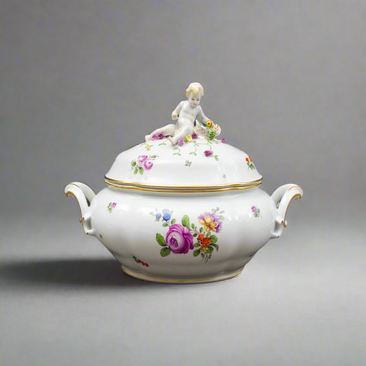 Augarten Wien Austria Floral Gold Gilt Porcelain Large Oval Covered Soup Tureen