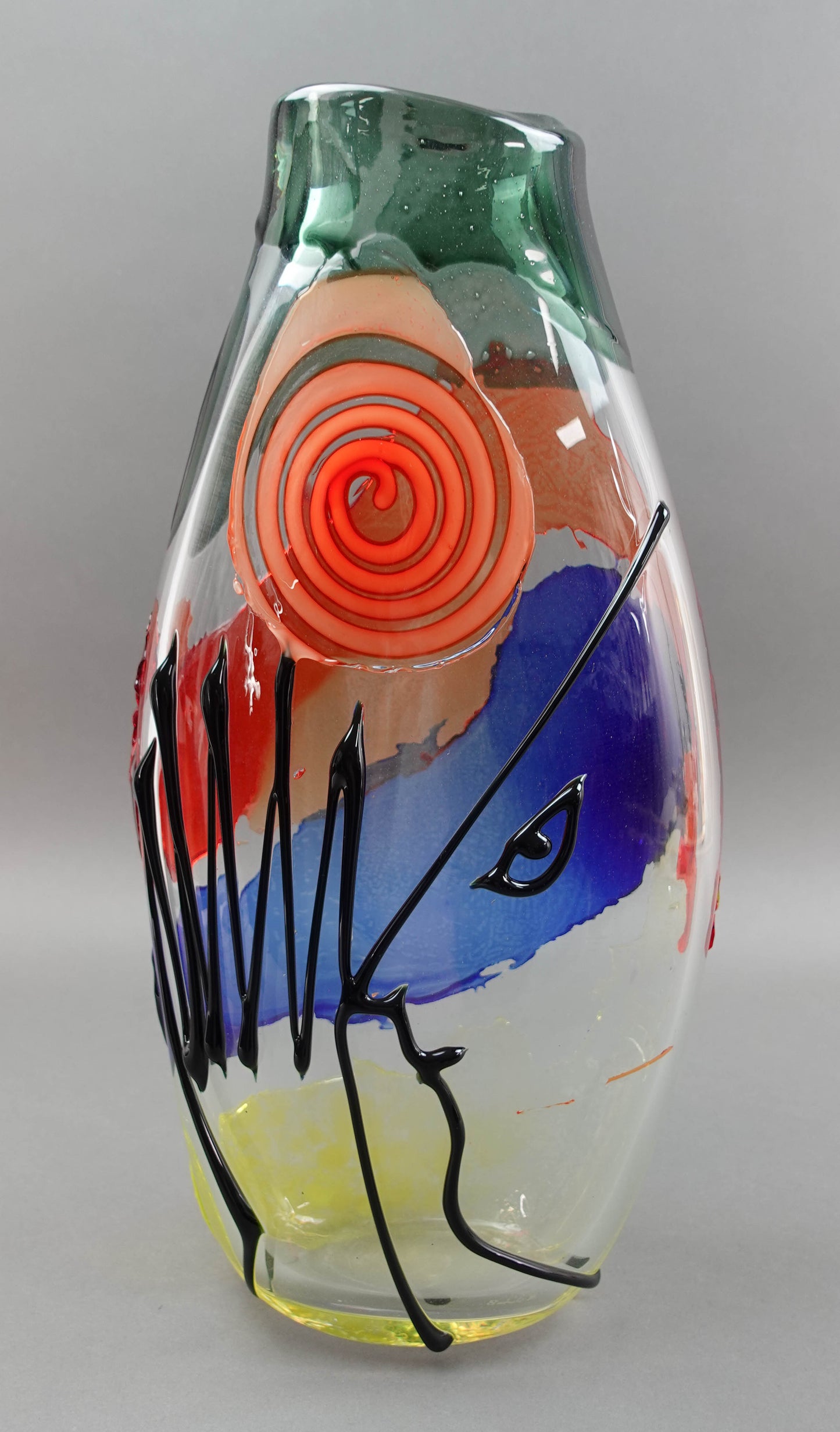 Mario Badioli (Italy, B.1940) Signed Murano Art Glass Abstract Face Vase 18 1/2"