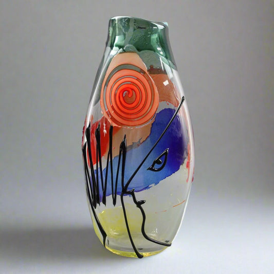 Mario Badioli (Italy, B.1940) Signed Murano Art Glass Abstract Face Vase 18 1/2"