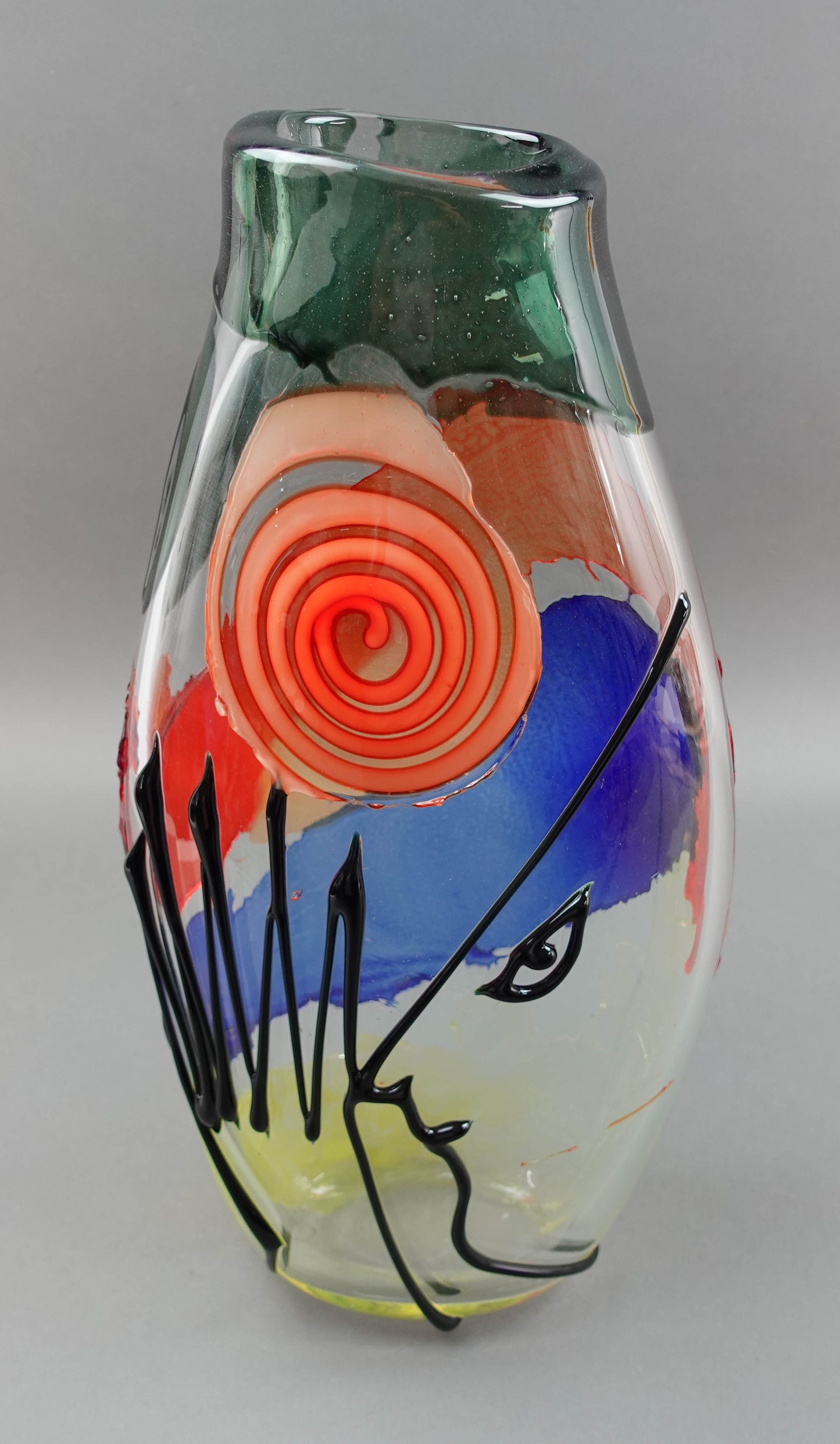 Mario Badioli (Italy, B.1940) Signed Murano Art Glass Abstract Face Vase 18 1/2"